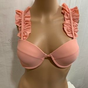 PRETTYLITTLETHING Womens NWT Bay Pink Frill Strap Cupped Bikini Top Size 4